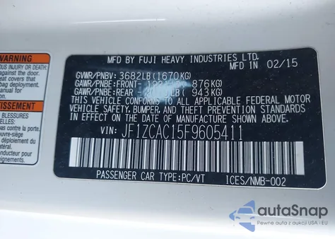 2015 Subaru Brz Limited from USA, damaged, VIN JF1ZCAC15F9605411